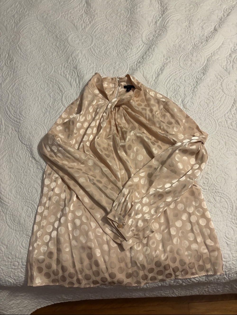 Ann Taylor Champagne Polka Dot Tie-Neck Blouse